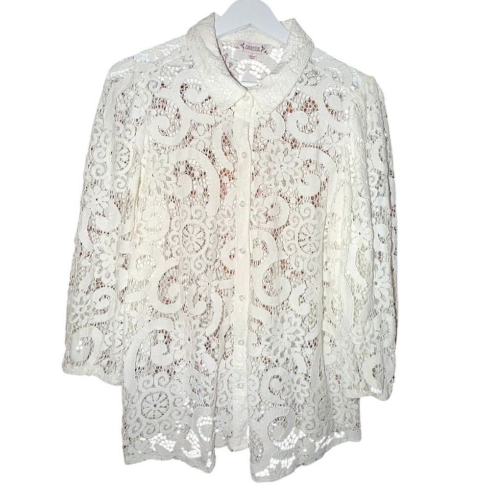 Nanette Lepore Lace Button Down Collared Shirt Size Large